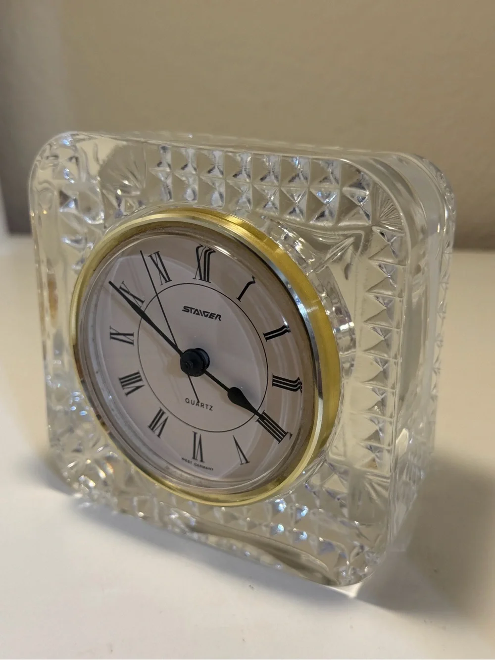 Clear Crystal Table Clock with Gold Accent